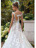 Sabrina Neck Ivory Lace Floral Wedding Dress